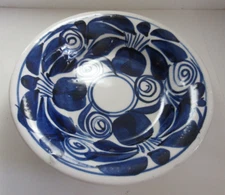 Blue on White Hand Painted 7.5" Round Art Pottery Serve Dish Bowl Multi Use