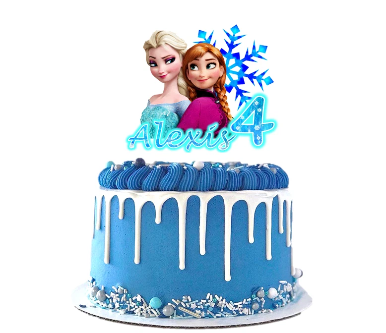 ELSA ANNA FROZEN CAKE TOPPER PERSONALISED NAME AGE GLOSSY CARDSTOCK  DECORATION