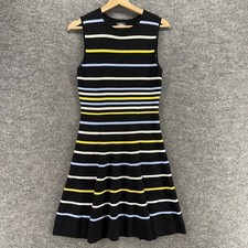 Vince Camuto Dress Women S Small Black Striped Sheath Midi Sleeveless Rayon