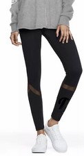 NWT VICTORIA'S SECRET PINK BLACK SHEER MESH PANEL LOGO ULTIMATE YOGA LEGGINGS
