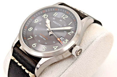 Aquatico Blue Angels Automatic Men's Pilot 40mm Watch Gray Dial / Black Strap