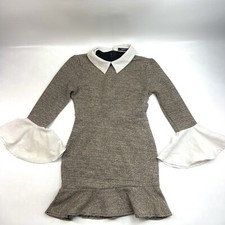 Shein White Knitt Ruffle Cuffs Casual Light Brown Fashion Dress Women's Size S
