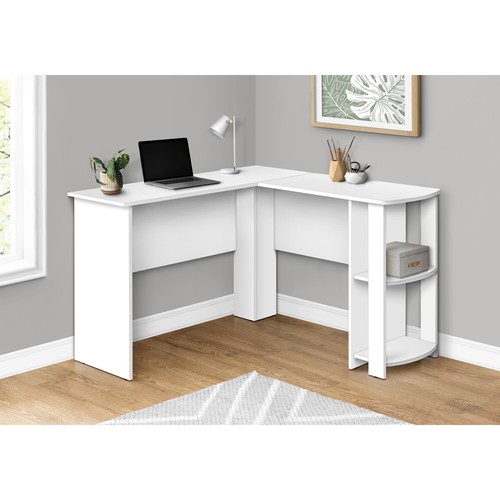 Monarch Specialties Computer Desk - White L-Shaped Corner / 2 Shelves