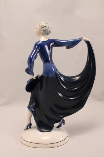 ART DECO KATZHUTTE LADY IN BLUE DRESS FIGURINE GERMAN HERTWIG 1930's - Picture 3 of 10