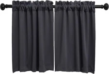 Dark Grey Half Window Curtain Set, 36" Length, Rod Pocket, 2 Panels