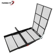 48" Steel Folding Ramp Cargo Basket For Truck Rear, 500LB Hitch Mount Carrier
