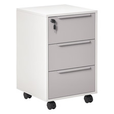 HOMCOM 3-Drawer Locking File Cabinet Mobile, Grey White  , Refurbished