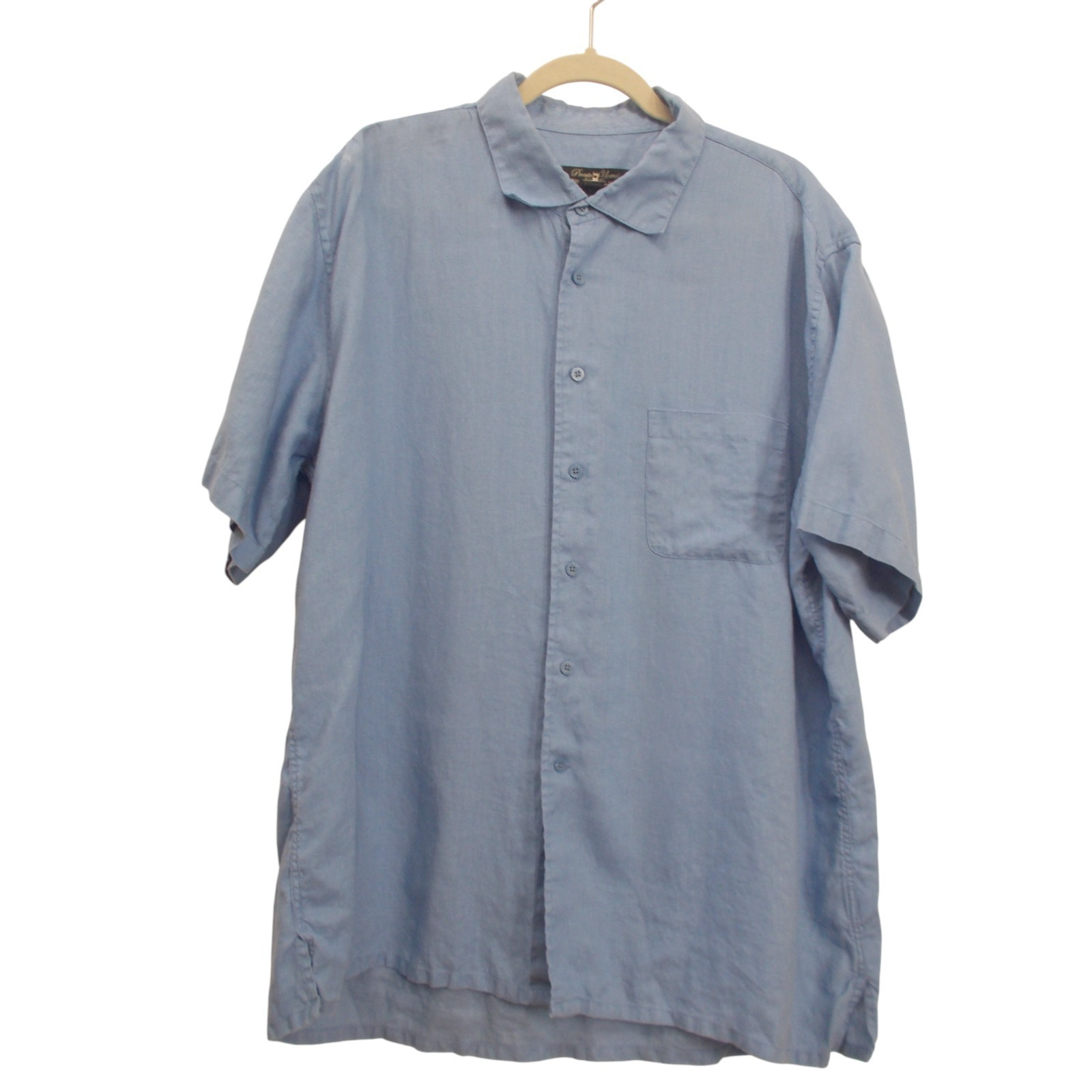PRONTO UOMO 100% Linen Blue Button Front Short Sleeve Shirt Sz XXL
