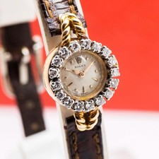 1950's Vintage ROLEX Diamond Bezel 18k Yellow Gold Manual Wind Ladies Watch 16mm