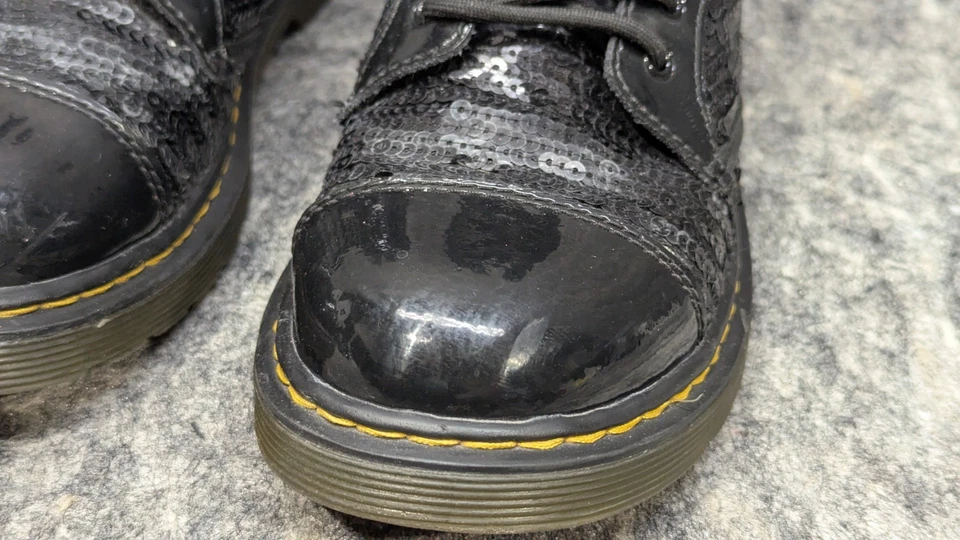 Botas de combate Dr Doc Martens para mujer 1460 Pooch lentejuelas con cordones cremallera lateral talla 5 EE. UU. Foto 4 de 4