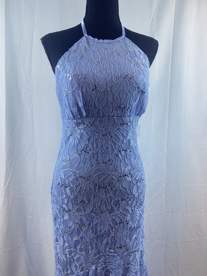 Nuevo Vestido B Darlin Coneflower Azul Plateado Lentejuelas Largo Tirantes Juniors Talla 11/12 Foto 3 de 4