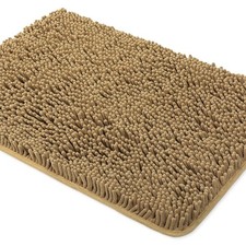 17x24 Inch Tan Thick Chenille Bath Mat NonSlip Washable Soft Bathroom Rug