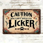 Vintage Tin Metal Signs Home Décor 8x12: Beware, Dogs Cannot Control Their Licki