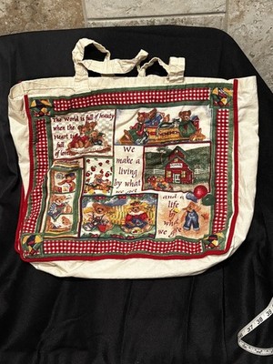 Vintage Cranston VIP Teddy Bear Lg Tote Bag Patchwork Design Inspirational Text