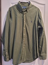 Vintage Ralph Lauren Classic Fit Men XL Green Plaid Cotton Long Sleeve Button Up