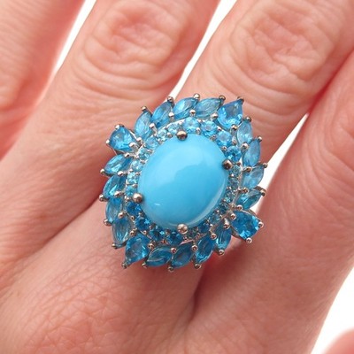 D'Joy 925 Sterling Silber echter Dornröschen Türkis & Apatit Ring Größe 8
