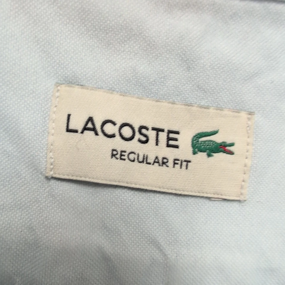 Chemise Lacoste 42 L Bleu Clair Regular Fit Logo Vert Coton manches longues - Photo 3/4