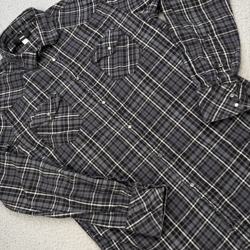 DIESEL Shirt Mens Medium Black Gray Plaid Pearl Snap Button Up Preppy - Picture 3 of 11