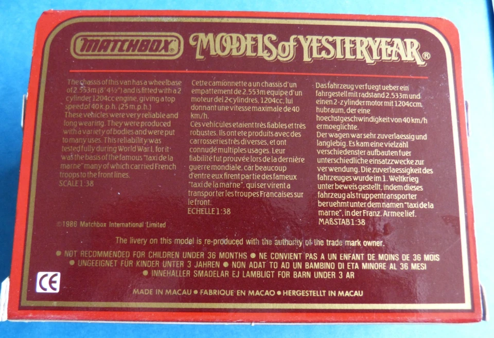 1986 Matchbox Modell Y 25 1910 Renault Type AG Suchard Models of Yesterday 1:38 - Bild 2 von 3