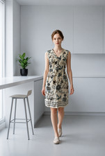 LOFT Floral Sleeveless Shift Dress Cream Blue Gray XS Rayon Pockets