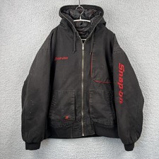 VTG Snap-On Tools Canvas Jacket Mens 2XL Distressed Black Lined Hooded Work Coat