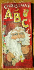 Antique CHRISTMAS ABC Saalfield's Muslin Books SANTA Holiday ~1910 HOLIDAY Rare!