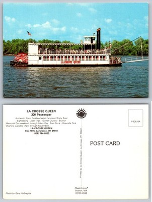 La Crosse Queen Paddlewheeler Postcard Wisconsin Riverboat Plastichrome
