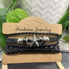 2 PC Leather Bracelet Set Stackable Adjustable Tie New Free Ship B7519