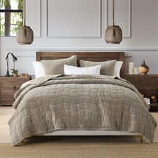 Cotton Quilt Queen, Taupe Stone-Washed Velvet Comforter 3-Pieces Full Cotton ...