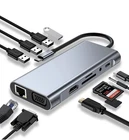 USB C HUB, Docking Station, 11-in-1 USB C Adapter with 4K-HDMI, VGA, USB 3.0 LAN