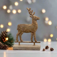 Primitive Ragon House Christmas Distressed Metal Reindeer On Base 16"H