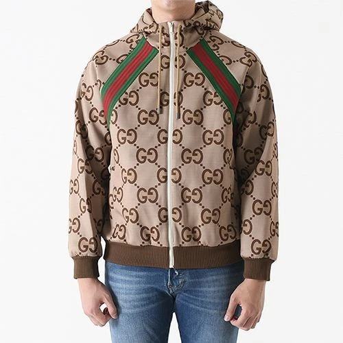 Gucci Jumbo GG Giacca con cappuccio e zip beige 713974 92395981