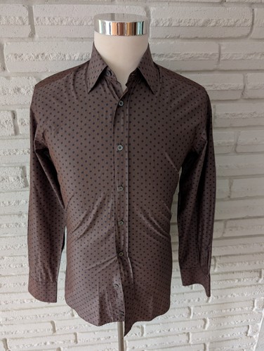 🇮🇹 CANALI Medium 15' Brown Polka Dot Shirt Extra Slim Made in Italy - Picture 2 of 12