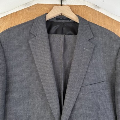 Awearness Kenneth Cole Suit Mens 44R Gray Herringbone 2 Button Wool Pants 34x28