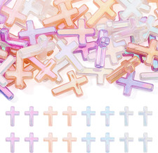 FASHEWELRY 50Pcs Glow in the Dark Cross Beads Acrylic Jesus Cross Beads Crucifix