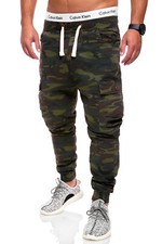 behype. Herren Camouflage Cargo Hose Jeans mit Taschen 80-1388 Khaki/Schwarz NEU