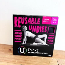 U By Kotex Thinx Reusable Period Undies Super Full Brief 1 Pair Size 6-8 Black