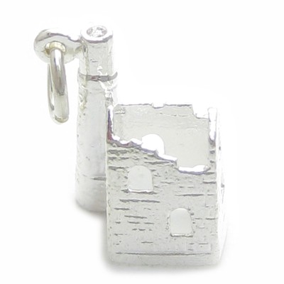 Alte heruntergekommene Zinnmine Sterlingsilber Charm 0,925 x 1 Cornish Mines --SFP