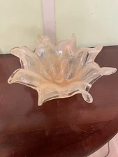 Vtg Murano Style Multi Petal Flower Glass Bowl