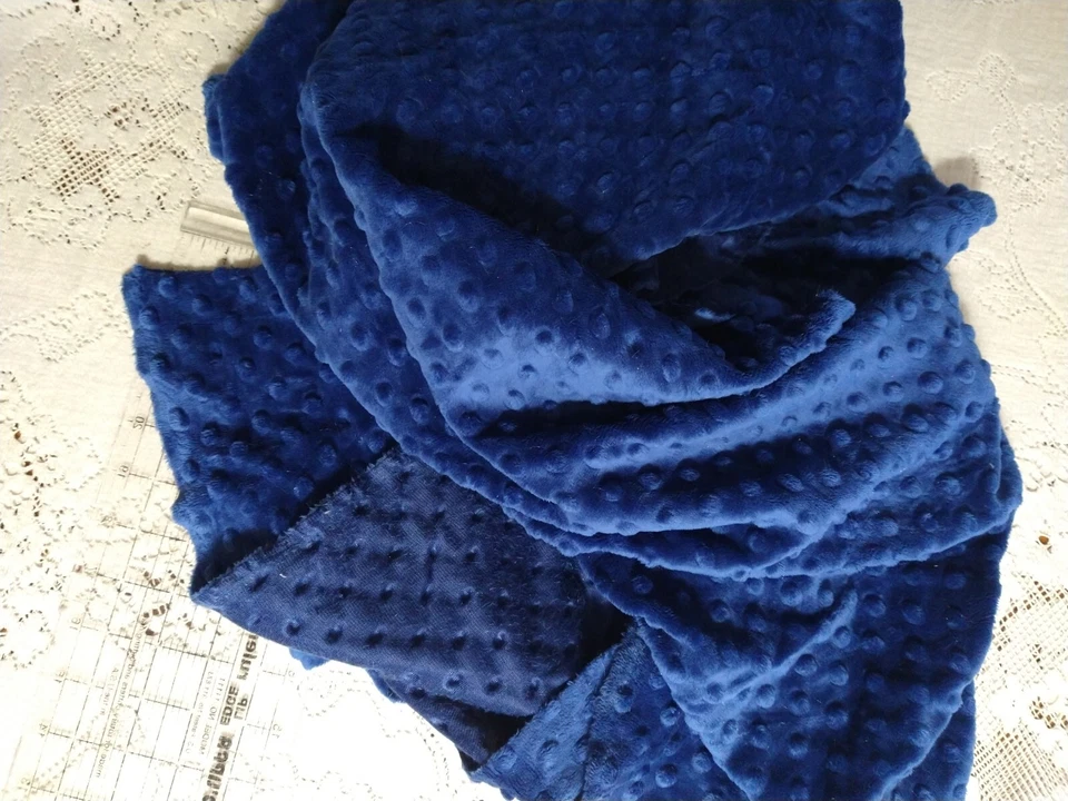 Remnant Minky Dimple Dot Fabric Plush Navy Blue 42" Long x 16" Wide - Image 3 of 3