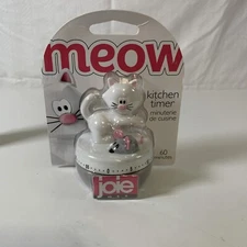 JOIE Meow Kitchen Timer Cat Mouse White Gray 60 minutes Kitsch Kawaii Gadget