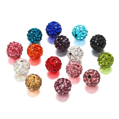 50Pcs Rhinestone Paved Clay Disco Ball Shamballa Beads 10mm DIY Earring Necklace