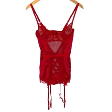 Seven 'til Midnight Super S3XY Red Lace Lingerie w/ Attached Garter Belt Medium