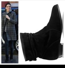 Russell & Bromley Black Suede Slouch Crush Hour Heeled Boots 7 40 Kate Middleton
