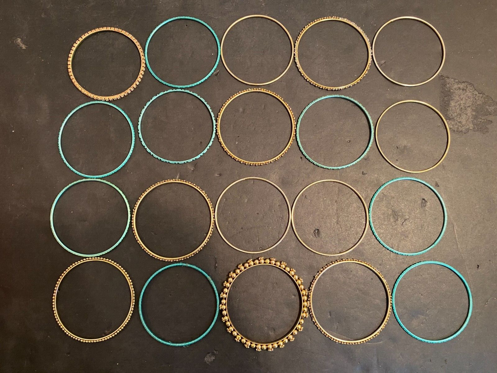 BANGLE STACK BRACELET SET TURQUOISE TONES AND GOL… - image 3