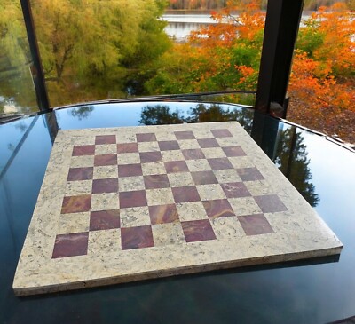 Marble Chess Board Handmade stone chess board coral & red 14.75'' gift for him