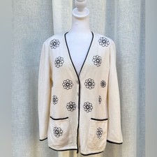 Escada by Margaretha Ley vintage cream and black floral cardigan