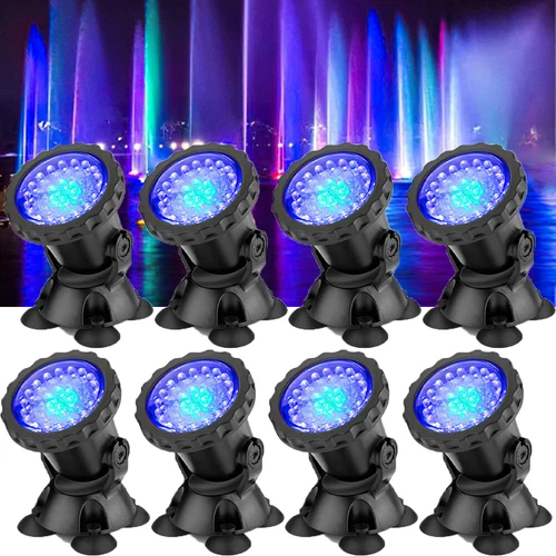 Lot 8 Submersible 36 LED RGB Pond Spot Lights for Underwater Pool Fountain IP68 - Picture 1 of 11