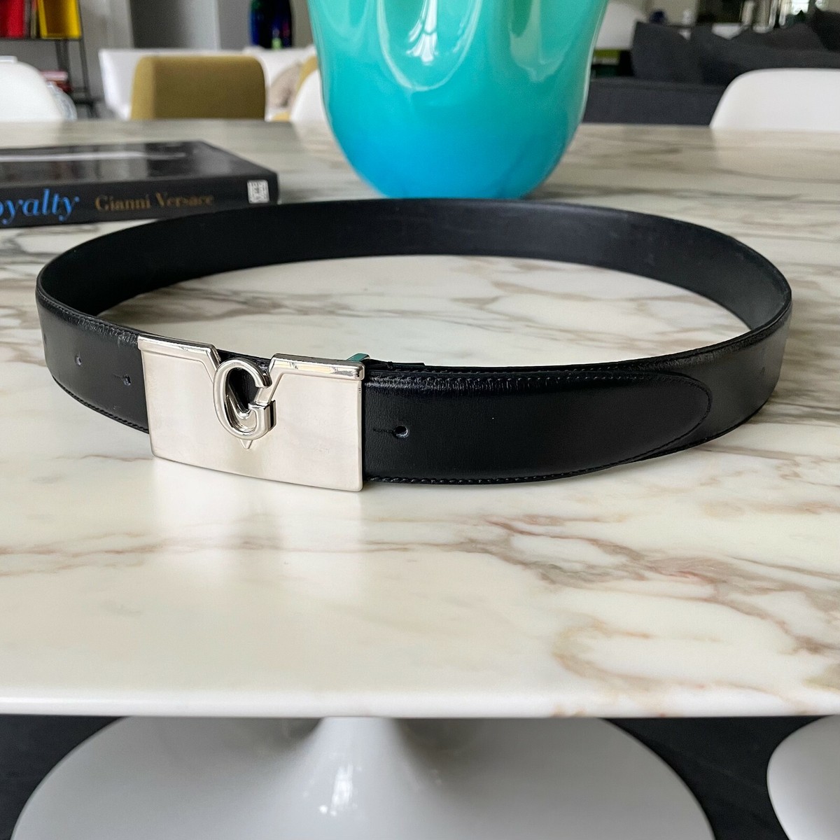 GIANNI VERSACE belt black leather with GV logo size 95/38  display picture 1
