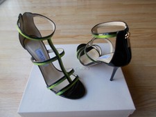  795 Jimmy Choo Thistle Strappy Sandals T- Strap Ankle Patent sz 39.5 US 9.5 NEW